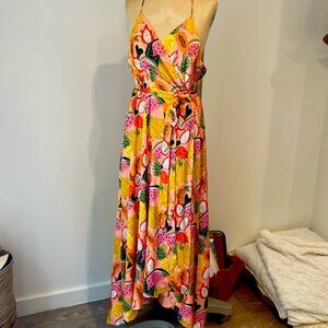 Hutch Maxi Wrap Dress whimsical Tropical Fruit print